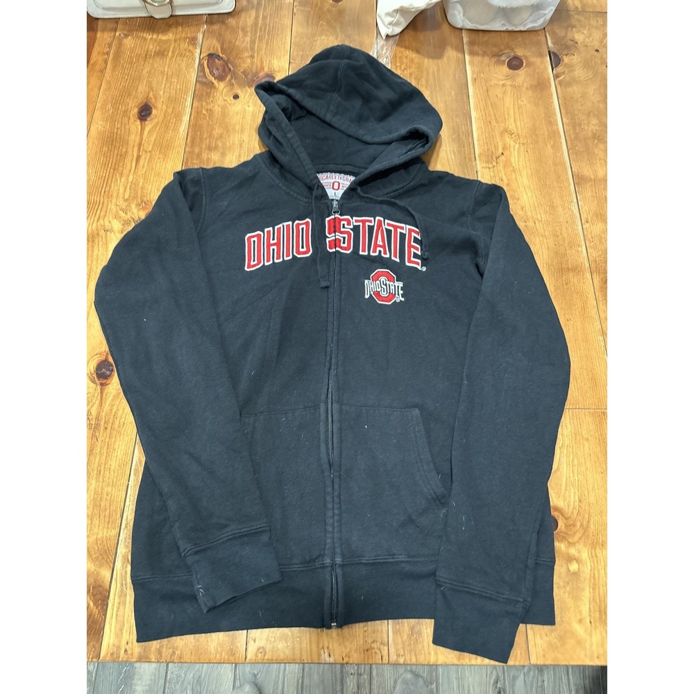 Scarlet & Gray Ohio State Buckeyes Full Zip Hoodie Men's Black Sweatshirt Size L